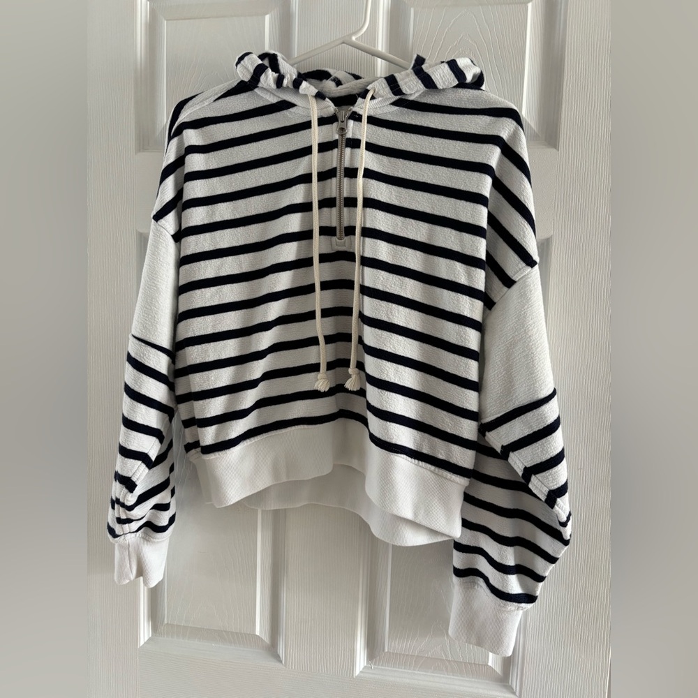 Aerie Nautical Navy and White Striped Hoodie